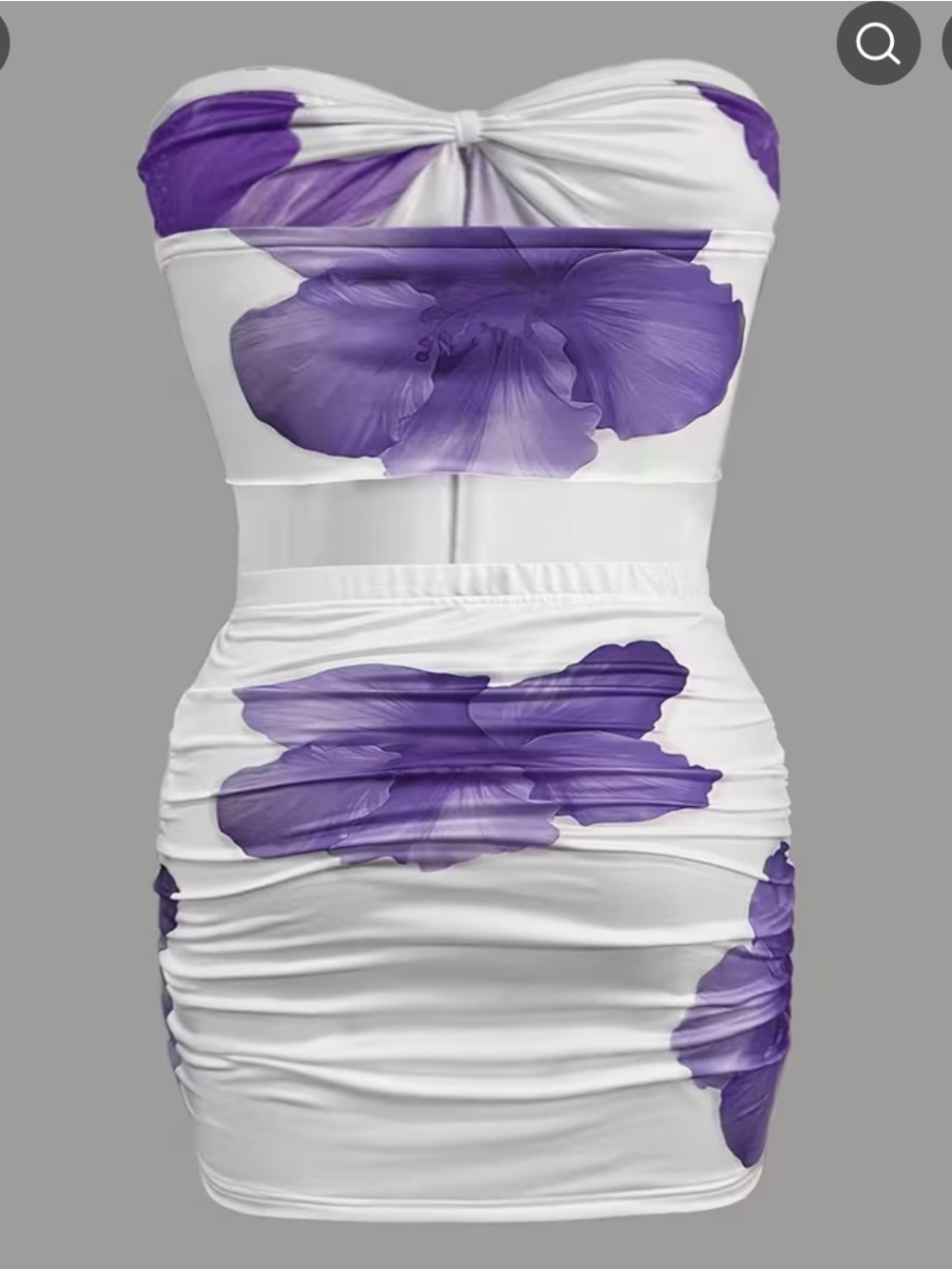 Strapless White Dress with Purple Floral Print